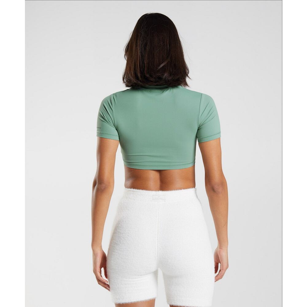 Gymshark DNU Whitney Short Sleeve Crop Top - Leaf Green - S - Picture 3 of 6